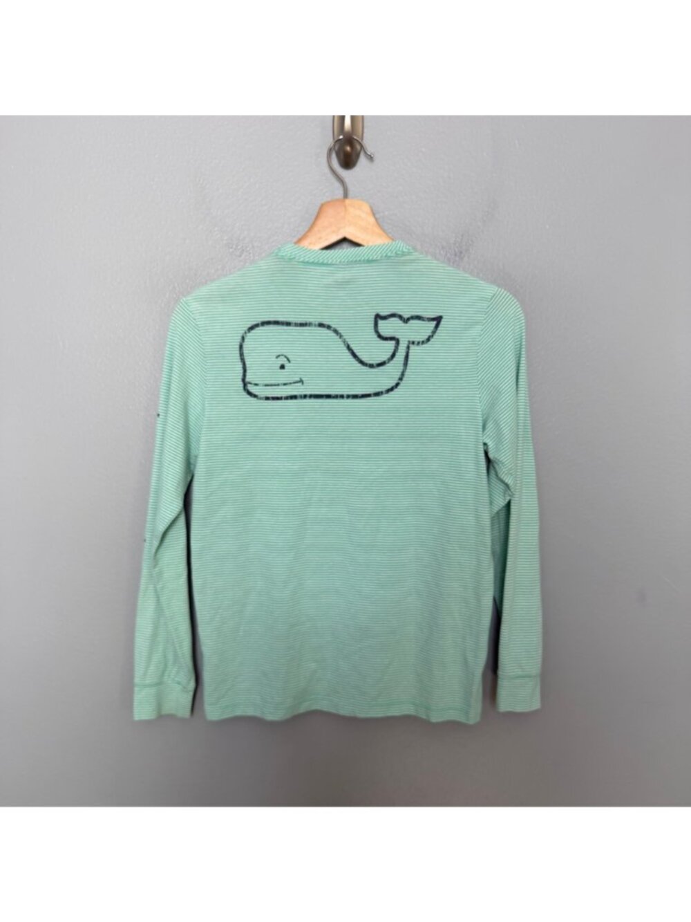VINEYARD VINES edgartown long sleeve shirt in green stripe youth M 12/14 - Picture 6 of 6
